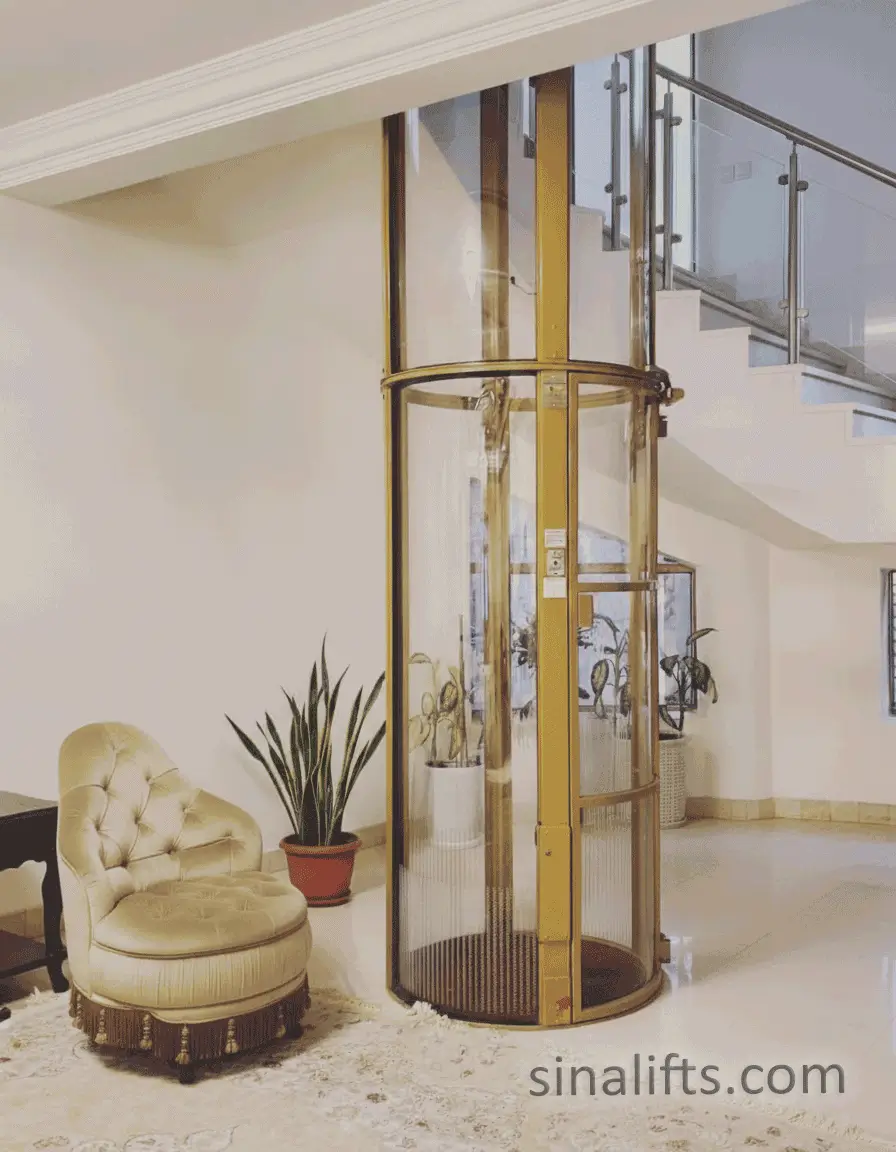 آسانسور تک نفره خانگی یا home-lift شرکت سینالیفت، در صفحه آسانسور تک نفره، رنگ قهوهای