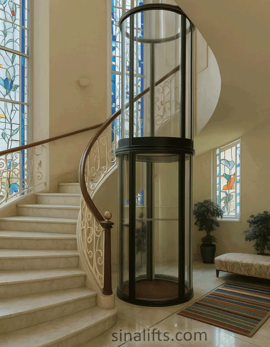 آسانسور تک نفره خانگی یا home-lift شرکت سینالیفت، در صفحه آسانسور تک نفره، رنگ مشکی مدرن